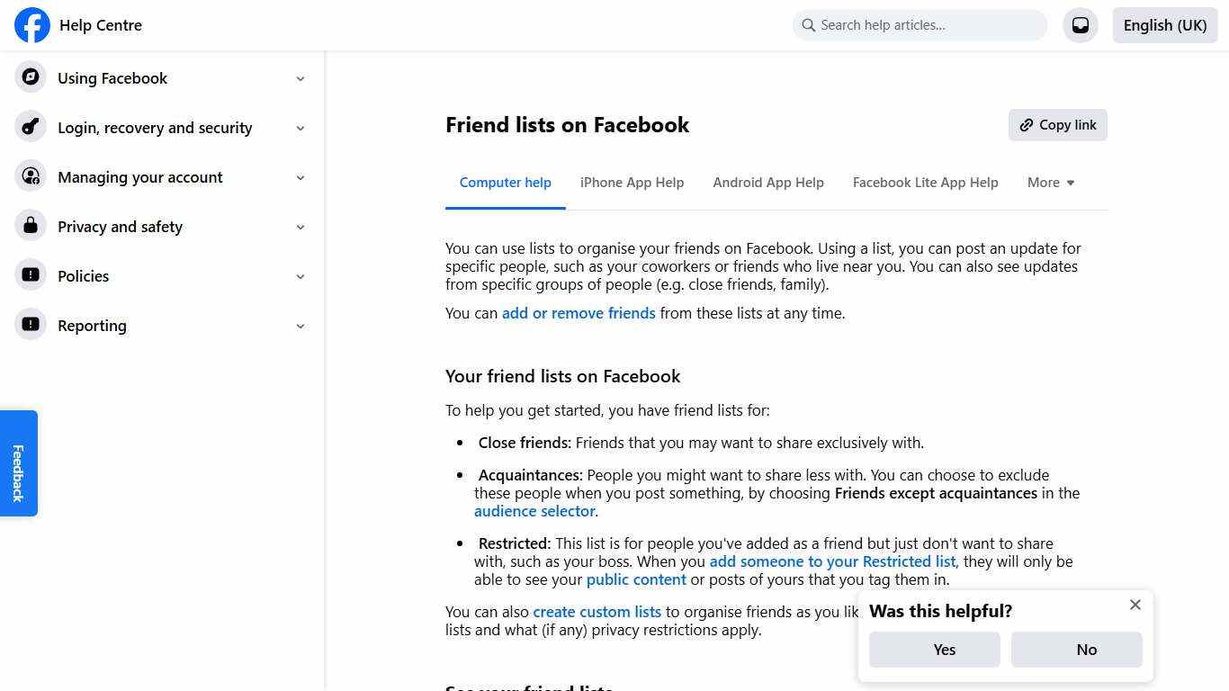 Friend lists on Facebook Facebook Help Centre